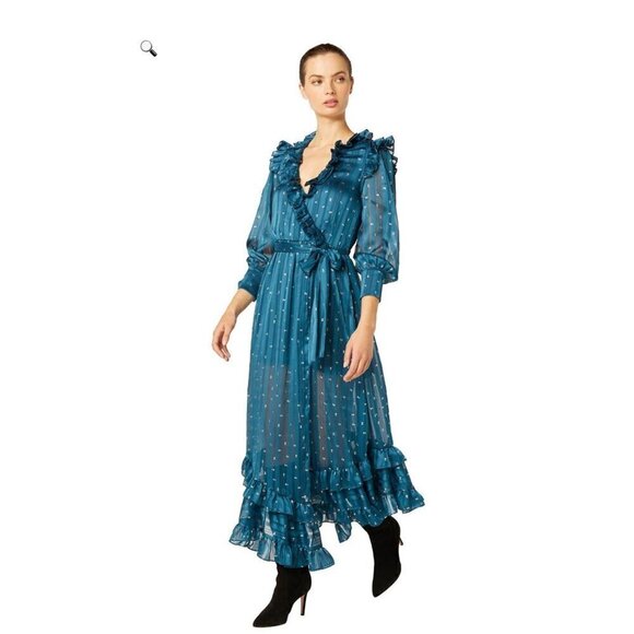 NWT MISA LOS ANGELES Midi Dress Teal Blue Wrap Style Gabriella‎ Size S - Picture 5 of 13
